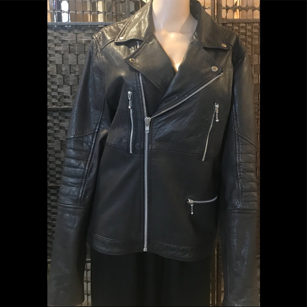 Men’s Topman Leather Moto jacket. Dark brown, LG